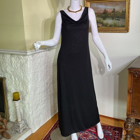 Vintage Lori M Black Evening Maxi LBD Dress - Picture 6 of 10